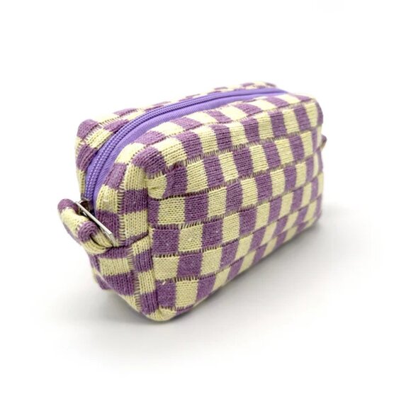 NWT Mollie Zippered Purple Checkerboard Makeup Clutch - Picture 1 of 5